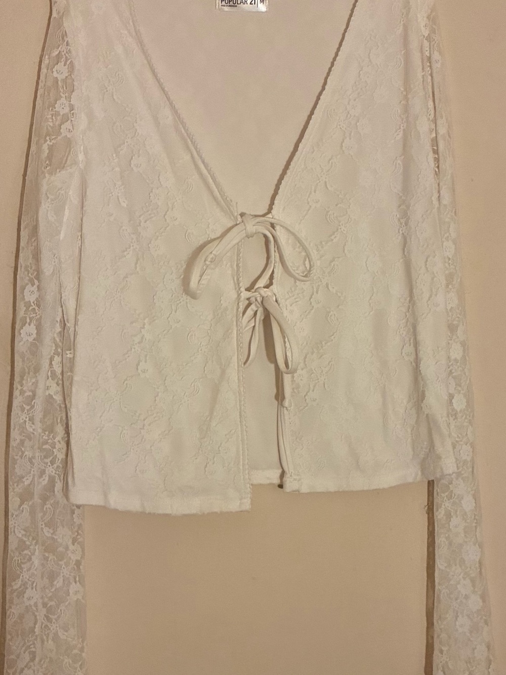 Women's Cream Lace Tie-Front Top